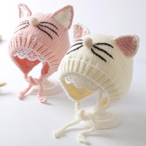 

caps & hats cute cat ear baby hat autumn winter warm knitted girls boys bonnet beanies protection children kids cap 1-3y1, Yellow