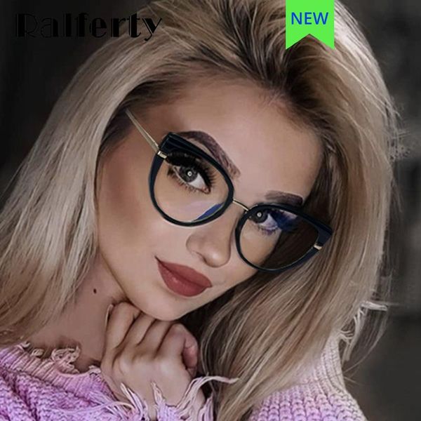 

sunglasses ralferty tr90 retro women's eyeglass frames cat eye glasses frame anti blue light clear lens spring temple spectacles f95282, White;black