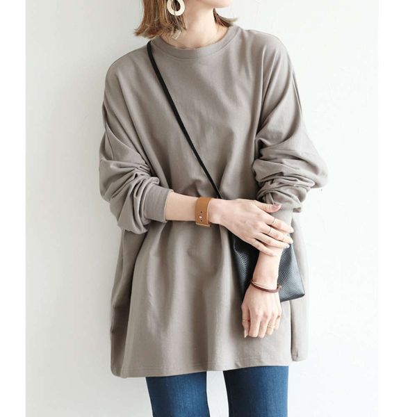 

autumn and winter women's large sweater medium long loose leisure solid color blouse korean version, Black