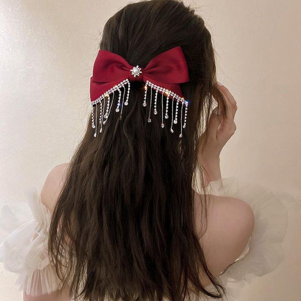

hair clips & barrettes korean style red black bowknot hairpins for women long tassel rhinestones crystal accessories weddings jewelry gifts, Golden;silver