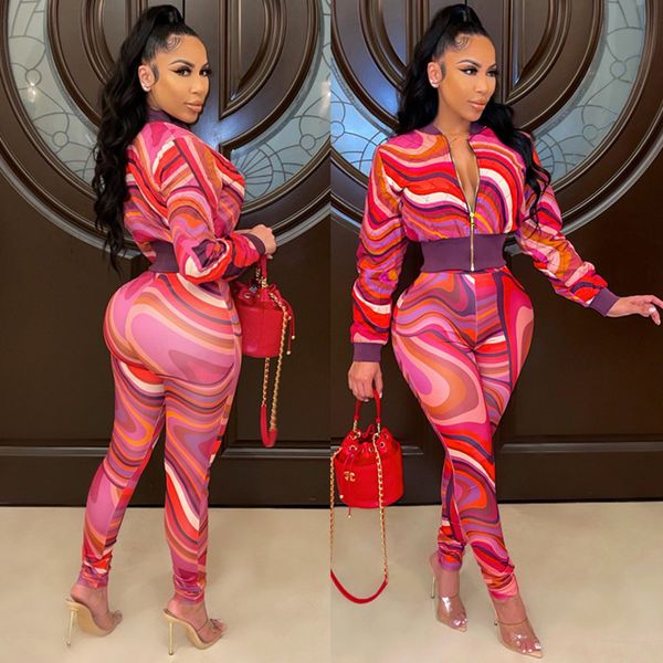 

women's new autumn fashion pullover coat long sve printed two-piece sports suit, Gray