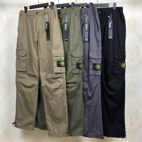 

men's pants designers trousers stone patches letters men women zipper track pant island cotton casual cargo streetwear bib overall spor, Black