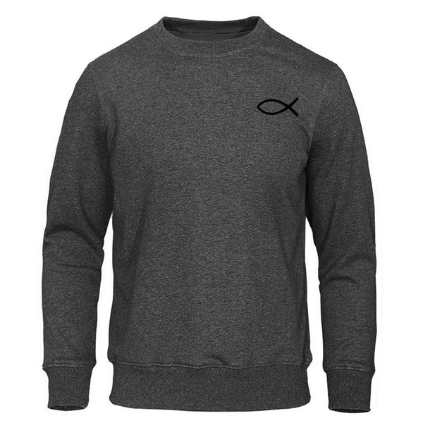 

men's hoodies & sweatshirts simple style christian jesus fish sweatshirt cotton casual personality sportswear pullover xxxl, Black