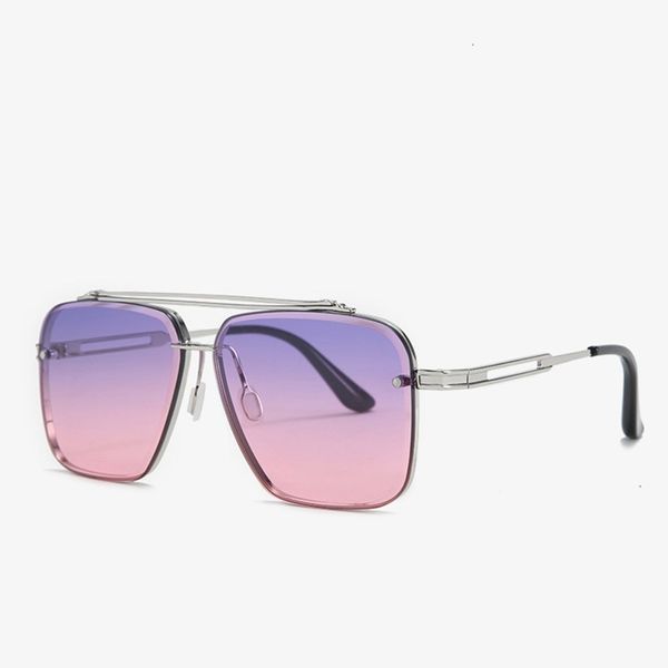 

2021 summer brand design men square sunglasses women retro metal double beam trimmed lenses trendy 's driving sun glasses shades 2021 a, White;black