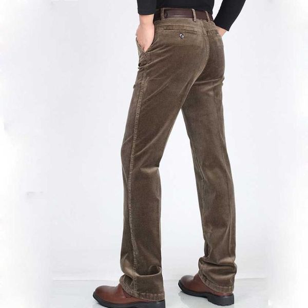 

men's pants 2021 autumn winter thick corduroy flannel trousers, middle-aged elastic pants, high waist and straight tube business cxy65, Black