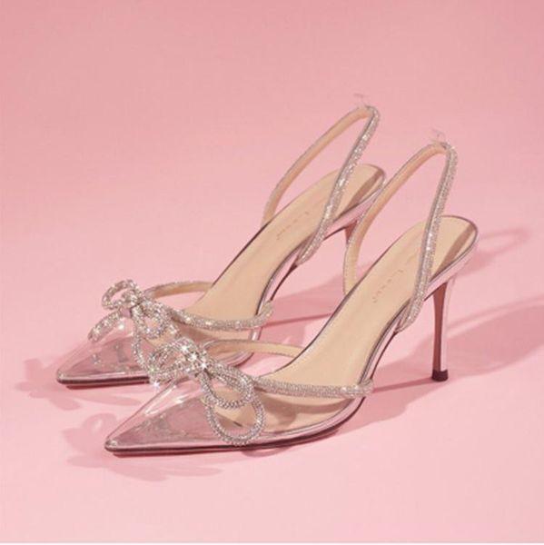 

sandals women's shoes 2021 simple pointed toe rhinestone transparent high heels stiletto thin shallow mouth, Black