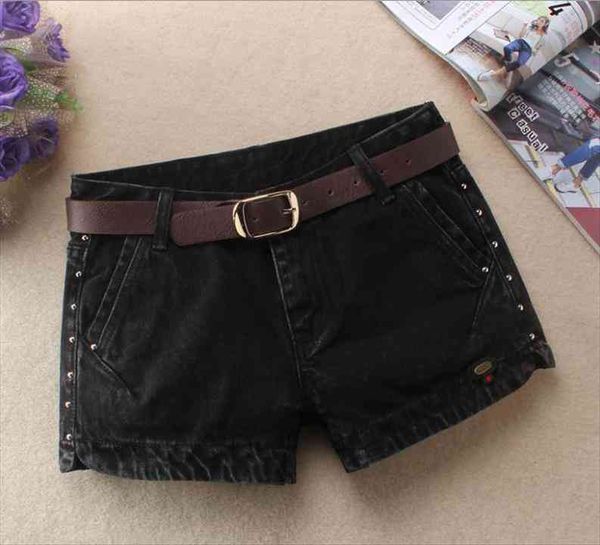 

mid-waist womens fashion denim shorts korean beading black jeans shorts streetwears female autumn spring short j3201, White;black