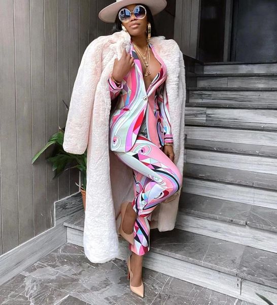 

women's tracksuits autumn fashion pink printing two piece set v neck full sleeve celebrity women bsom, Gray