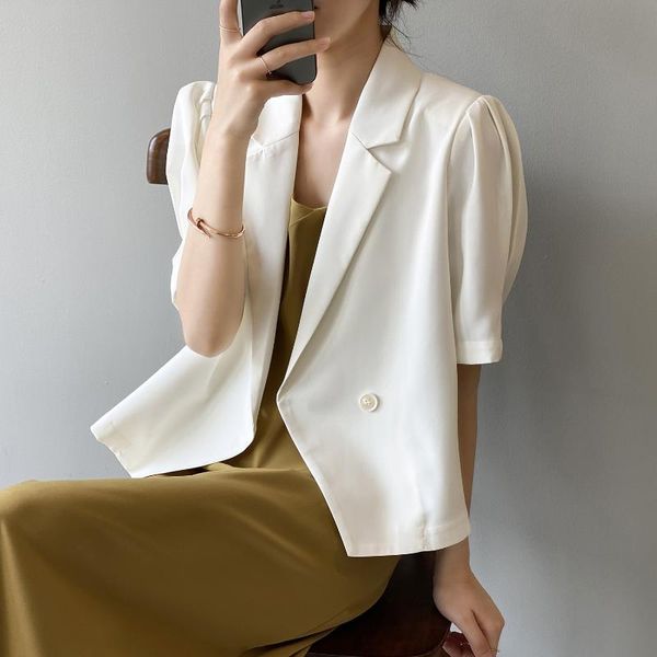

women's suits & blazers 2021 summer short-sleeved suit female korean version loose and thin one button short jacket, White;black