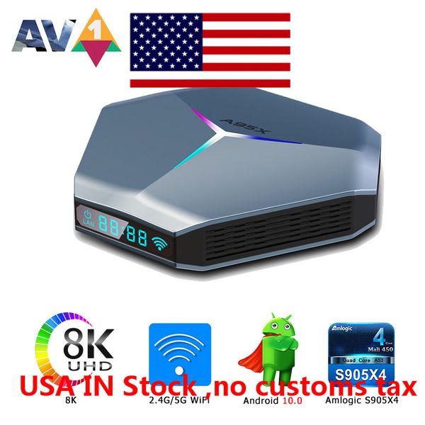 Корабль из США A95X F4 TV Box Amlogic S905X4 RGB Light Android 10 4G 32GB Поддержка Dual Wifi 8K