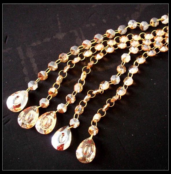 

chandelier crystal 40meters/lot , 14mm octagon garland strand with 38mm golden peach pendant for home/wedding/party event supplies