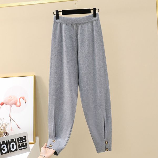 

capris winter sport swear women's elastic waistline bottoms with cordon thick knitted hare pants, Black;white