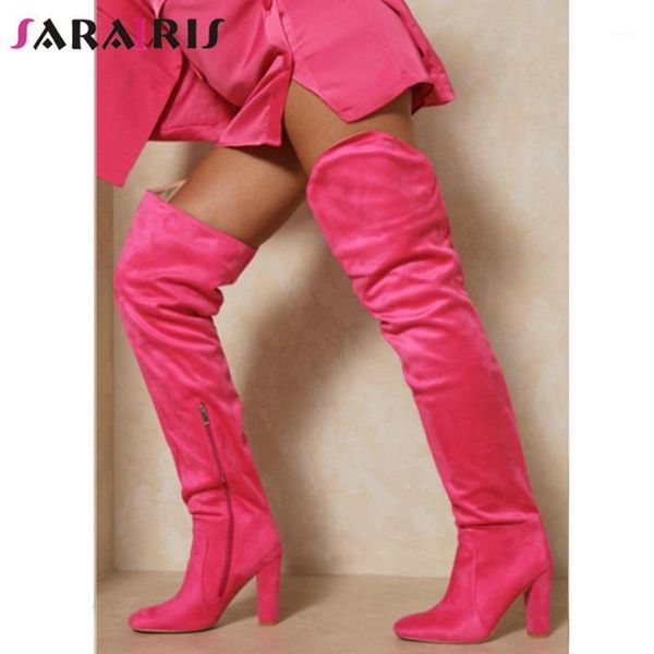 

boots sarairis big size 43 design brand women solid zipper super high heel knee luxury party shoes1, Black