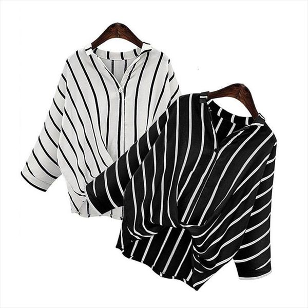 

korean plus size spring womens shirt and summer fat sister 200 kg loose vertical stripes blouse s 3xl, White