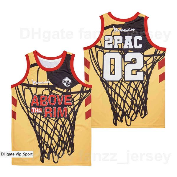 

men tournament shootout #02 2pac birdmen movie basketball jersey above the rim hip hop yellow team color hiphop breathable for sport fans, Black