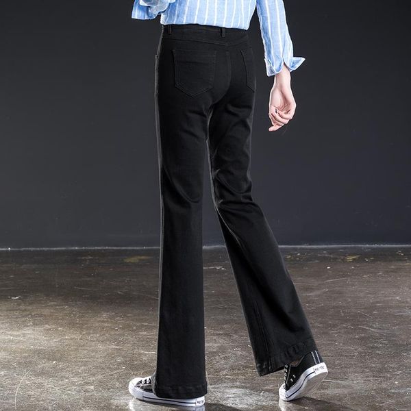 

women's jeans ree women full black high waist flare est skinny length casual pants for spring summer autumn, Blue