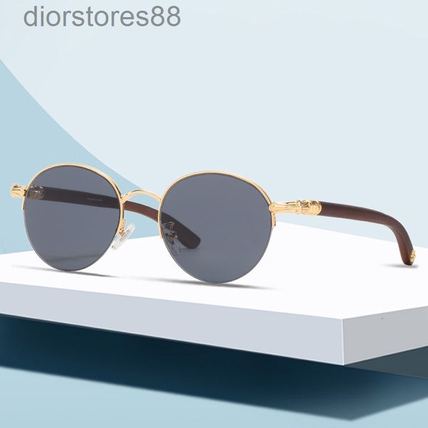 

Sunglass Glasses 2021 Wooden Leg es Men's and Women's Crow Round Half Frame Anti Blue Light Flat, White;black