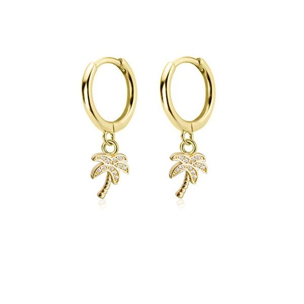 

looxisilver gold drop earring women jewelry plated palm tree clip circle round earrings boucle doreille femme gift hoop & huggie, Golden;silver