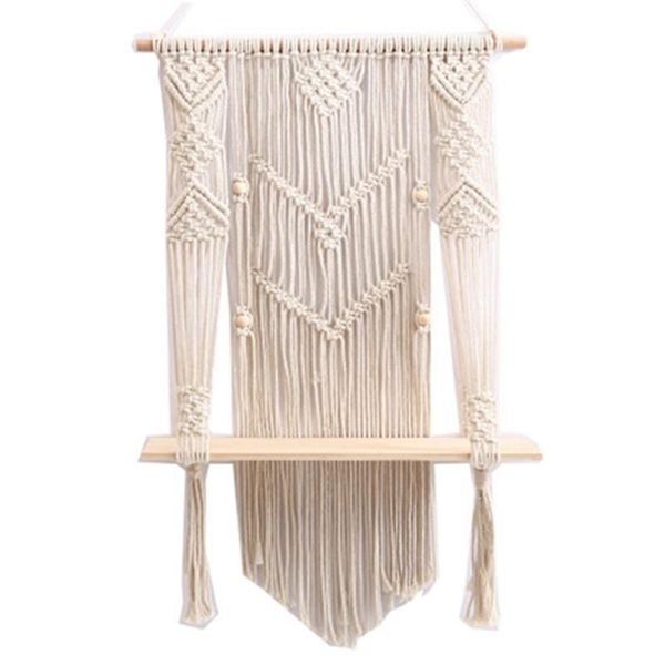 

tapestries ins nordic style bohemian hand-woven tassel tapestry wood shelf bedroom living room el wall hanging