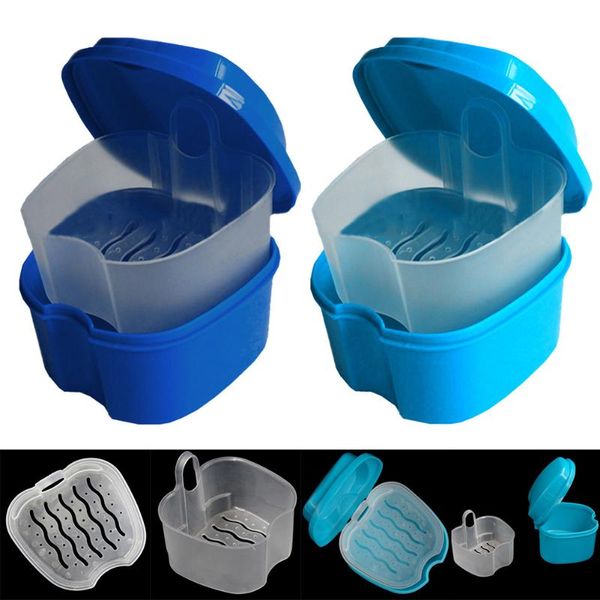 

storage bottles & jars 2 colors denture bath box case portable dental false teeth with hanging net container