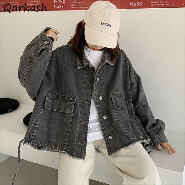 

basic jackets women japanese style loose leisure spring chic denim harajuku college students all-match ins girl street women's, Black;brown