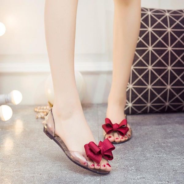 

summer sandals women's shoes women net red flat jelly fish mouth beach bow fashion, Black