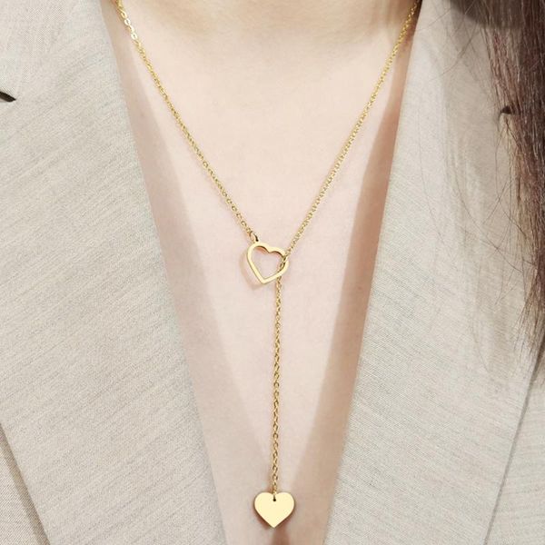 

long pendant heart-shaped necklaces pendants for women simple design necklace stylish stainless steel jewelry party gift, Silver