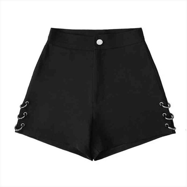 

Summer Black Split Shorts For Women Loose Rings Decoration Fashion Shorts Female, White;black