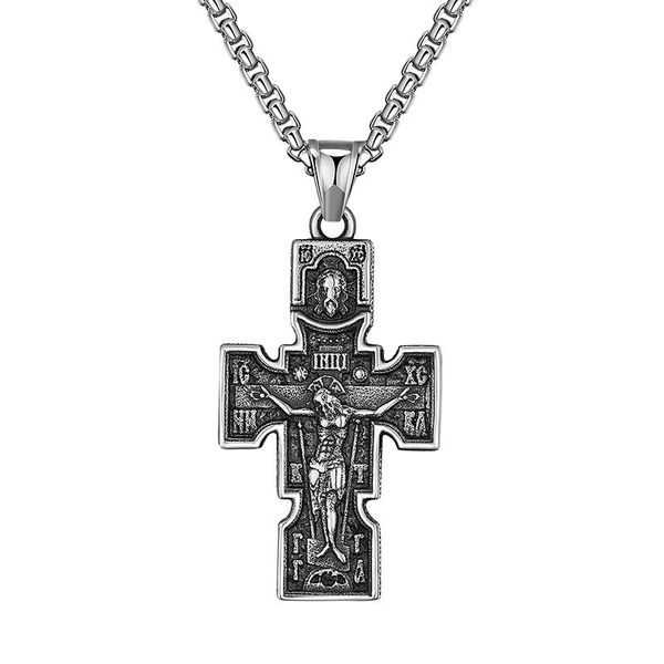 

chains wendyfo vintage stainless steel jesue cross necklace pendant men street punk chain necklaces religious jewelry gift, Silver