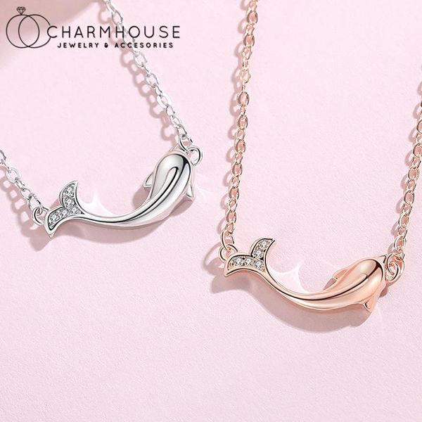 

pendant necklaces pure silver/ rose gold gp charm for women dolphin & necklac collier choker femme trendy jewelry accessories
