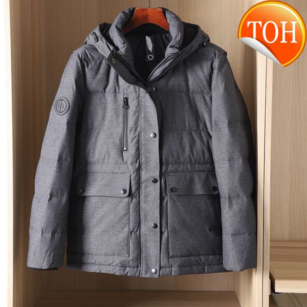 

100-150g 90% white duck down filling hooded man jacket grey men's puffer coat for winter 2021, Black