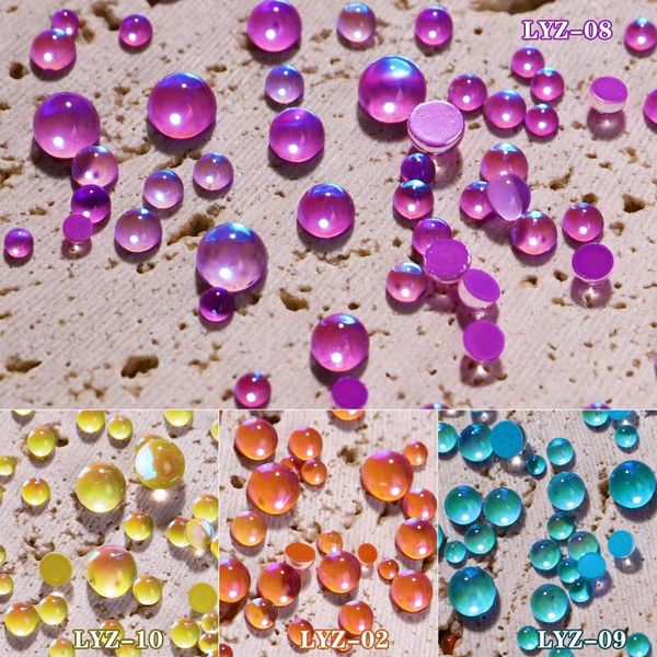 

nail art decorations celebrity mermaid pearl crystal rhinestone round shape 3d decoration aurora transparent diy nails accessories, Silver;gold