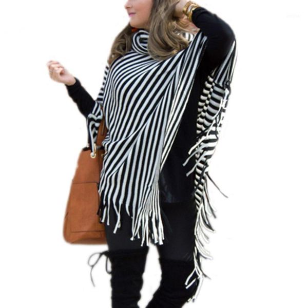 

spring autumn women sweaters long sleeve fashion pullovers knitted loose black and white oblique stripes cape sweater women's, White;black