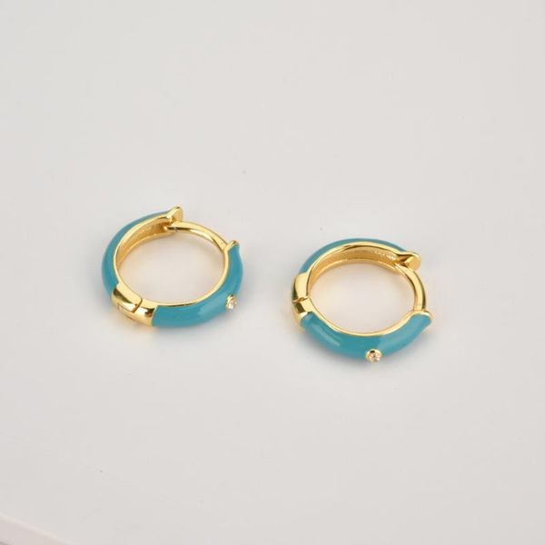 

hoop & huggie earring925 sterling silver white turquoise enamels hoops 8.5mm circle huggies luxury piercing ohrringe women fashion jewelry, Golden;silver