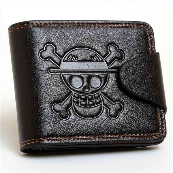 

huimeng men boys one piece luffy wallet monkey d straw hat pirates anime skull purse black pu leather, Red;black