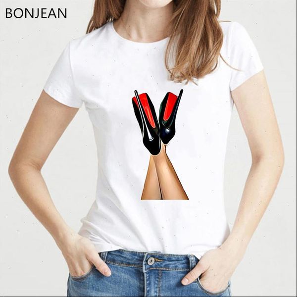 

womens t shirts vogue black high heels shoes shirt femme funny women harajuku hipster streetwear drop, White