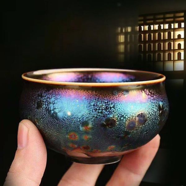 O forno trocou o esmalte colorido de Tianmu Jianzhan Cerâmica Kungfu Conjunto de chá de xícara de xícaras pequenas tigelas cl41302 pires