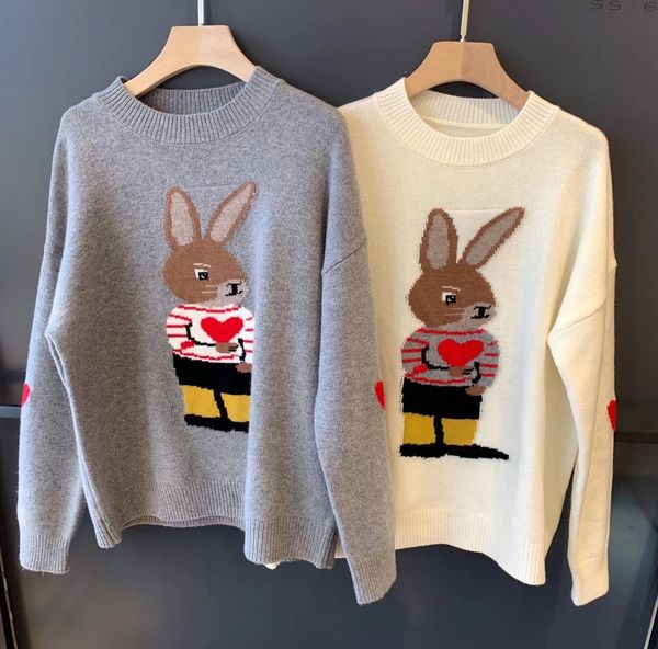 

sweater cute rabbit wool loose round neck woman sweaters ohw8, White;black