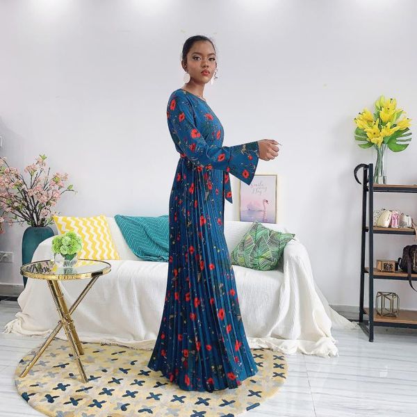 

ethnic clothing women dress muslim fashion plus size print pleated ankle middle east dubai abaya turkey robe belt donsignet, Red