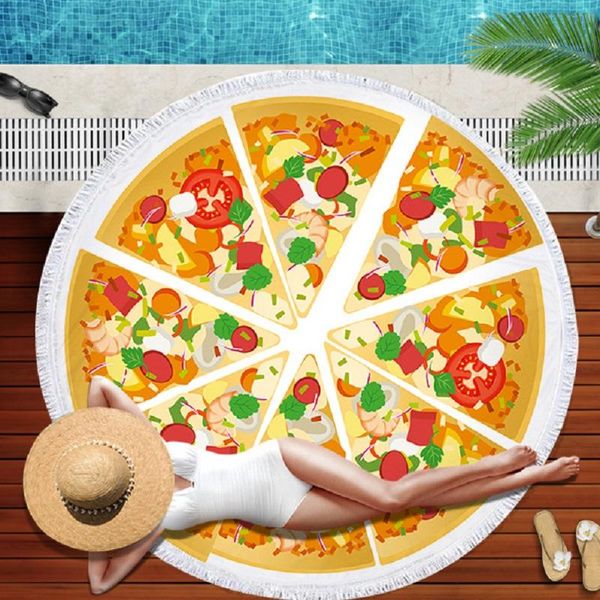 Handtuch Bedruckt Pizza Fall Runde Strand 150*150 Mikrofaser Quaste Wohnzimmer Wandbehang Tapisserie Plüsch Yoga Matte