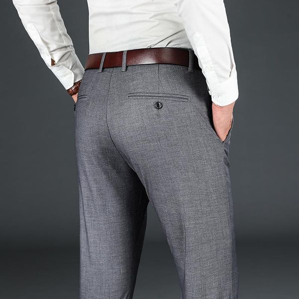 

men's pants autumn plaid casual products in 2021 business slim smart straight stretch, Black