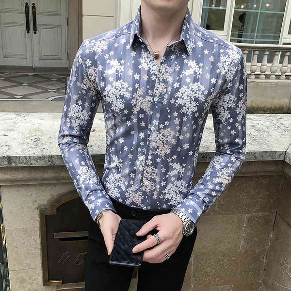 

t shirts british business gray male shirt fashion 2021 fine fit casual long sleeve digital blouse 3xl men's clothes y1sd, White;black