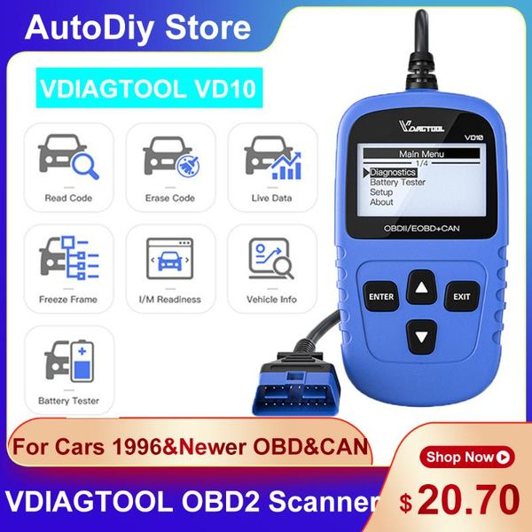 

code readers & scan tools vgdiagtool vd10 obd 2 eobd reader car scanner support vehicles 1996 er obd/can test battery multilingual menu opti