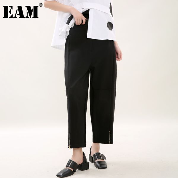 

[eam] high waist black long wide leg zipper striped trousers loose fit pants women fashion spring autumn 1dd151901 210512, Black;white