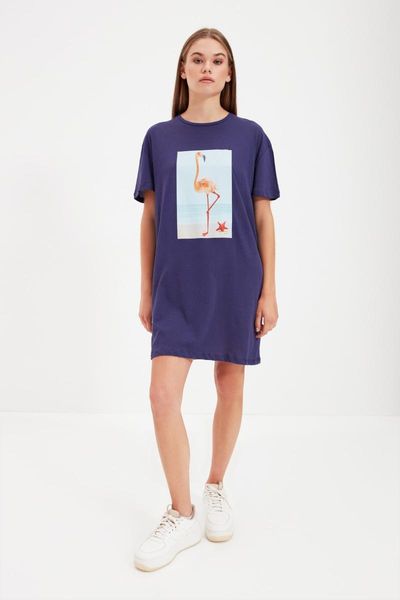 

casual dresses trendyol printed t-shirt knitted dress twoss21el4444, Black;gray