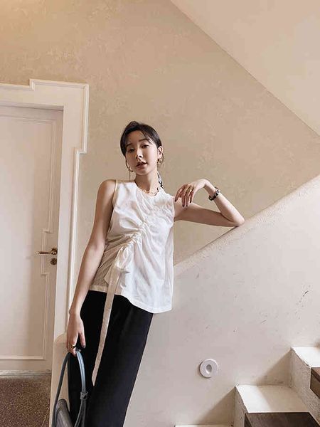 

camis female summer shirt warp niche design striped sleeveless vest lady regatta outfit, White