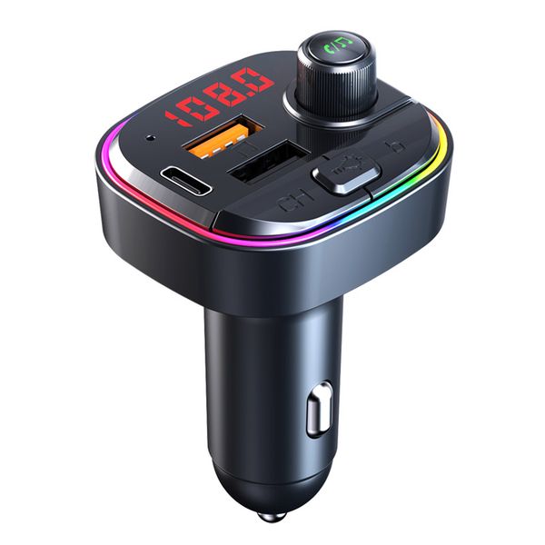 

c13 car kit charger bluetooth 5.0 fm transmitter rgb atmosphere light mp3 player display wireless handsaudio receiver with retail box