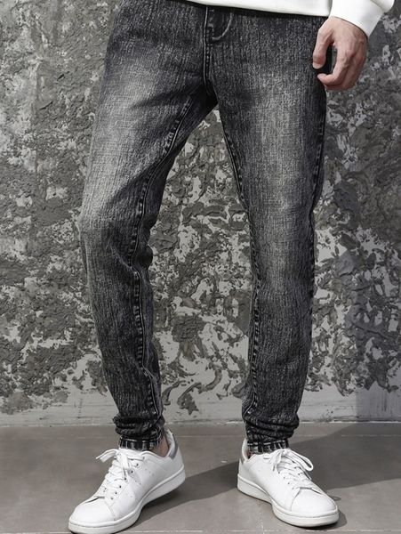 

men washed straight leg jeans 63n5#, Blue