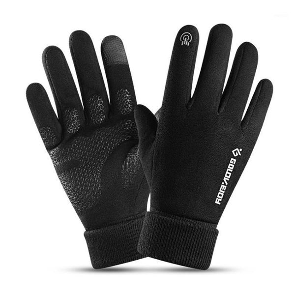 

cycling gloves men winter suede windproof warm skin-friendly touch screen with night riding reflective sign for1, Black
