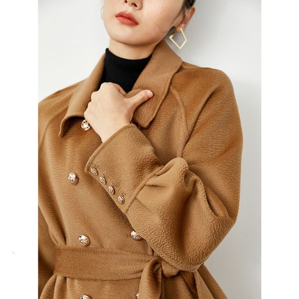 

women's wool & blends 2021 korean style winter coat women cashmere s with belt trench long clothes autumn monteau hiver femme wpy1819, Black